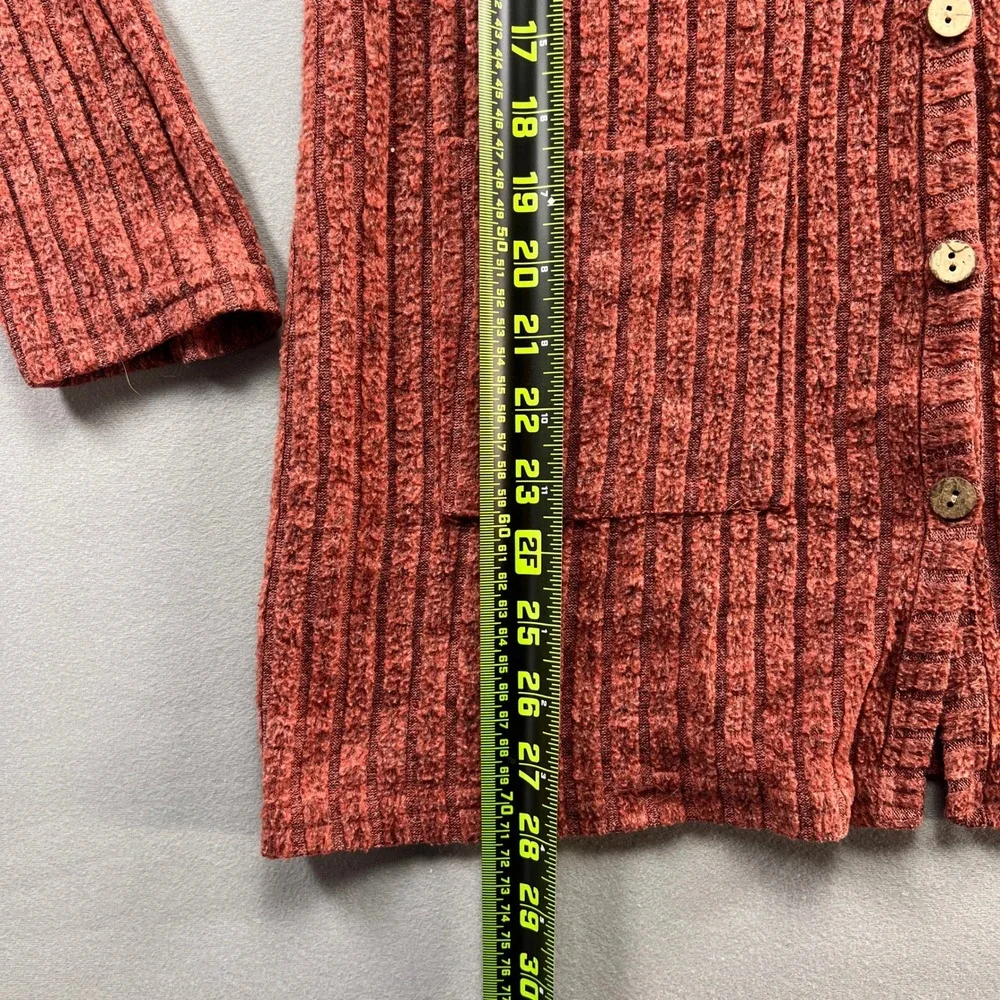 Double Take Cardigan Sweater Womens S Brick Red Ribbed Texture Dual Patch Pocket